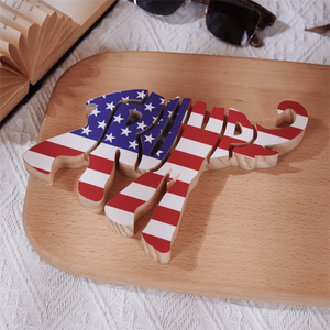 2024 Elephant US Flag Wood Sculpture