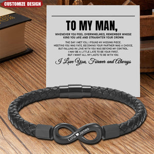 To My Man - Personalized 2 Names Infinity Leather Bracelet - Gift For Couple