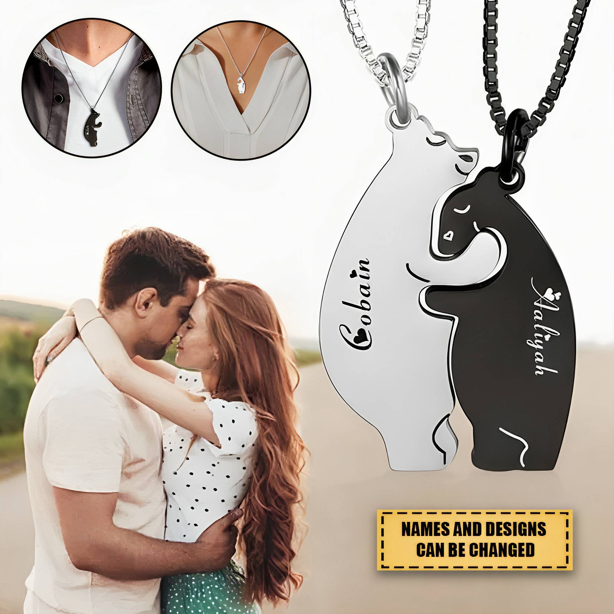 Personalized Polar Bear Necklaces Cute Bear Couple Anniversary Valentine's Day Gift