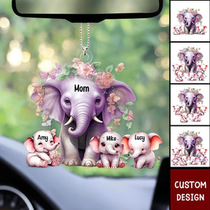 Mama/Nana Purple Elephant With Little Kids - Personalized Acrylic Ornament - Gift For Mom, Grandma