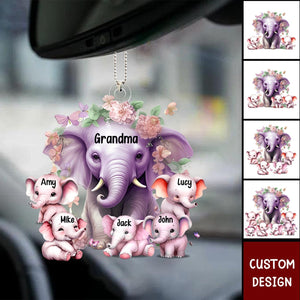 Mama/Nana Purple Elephant With Little Kids - Personalized Acrylic Ornament - Gift For Mom, Grandma