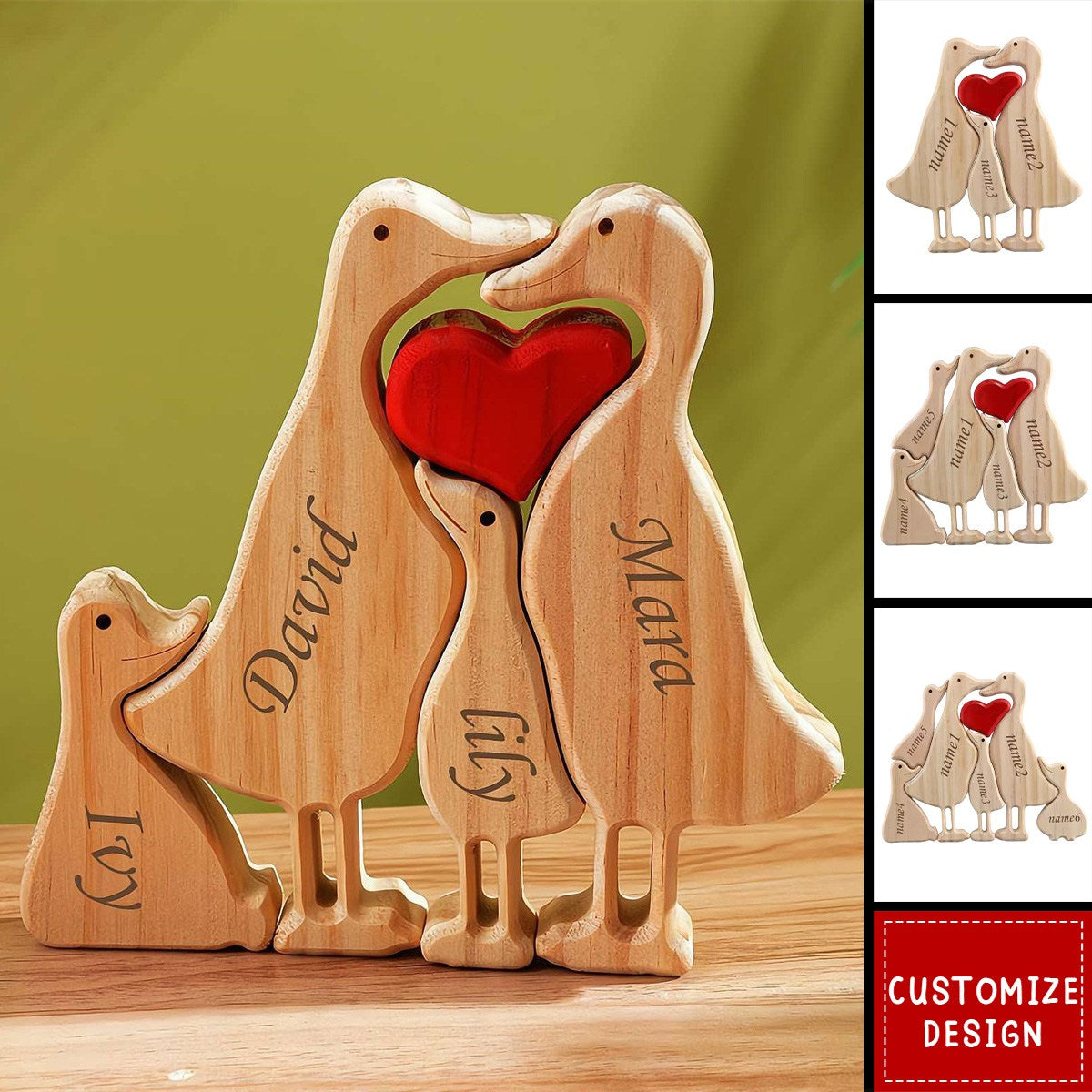 Personalised Duck Family Wooden Puzzles - Gift For Family