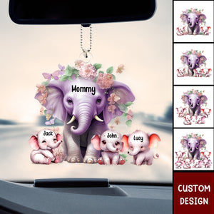 Mama/Nana Purple Elephant With Little Kids - Personalized Acrylic Ornament - Gift For Mom, Grandma