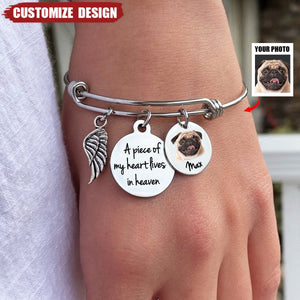 A Piece Of My Heart Lives In Heaven - Personalized Memorial Photo Bracelet