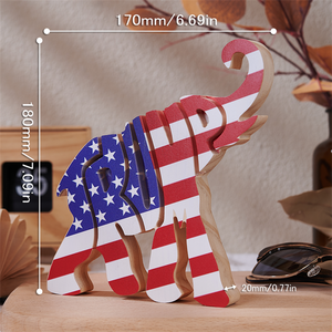 2024 Elephant US Flag Wood Sculpture